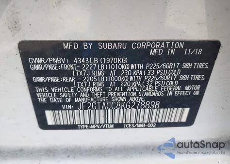 2019 Subaru Crosstrek 2.0I Premium из США, поврежденный, VIN JF2GTACC8KG278898